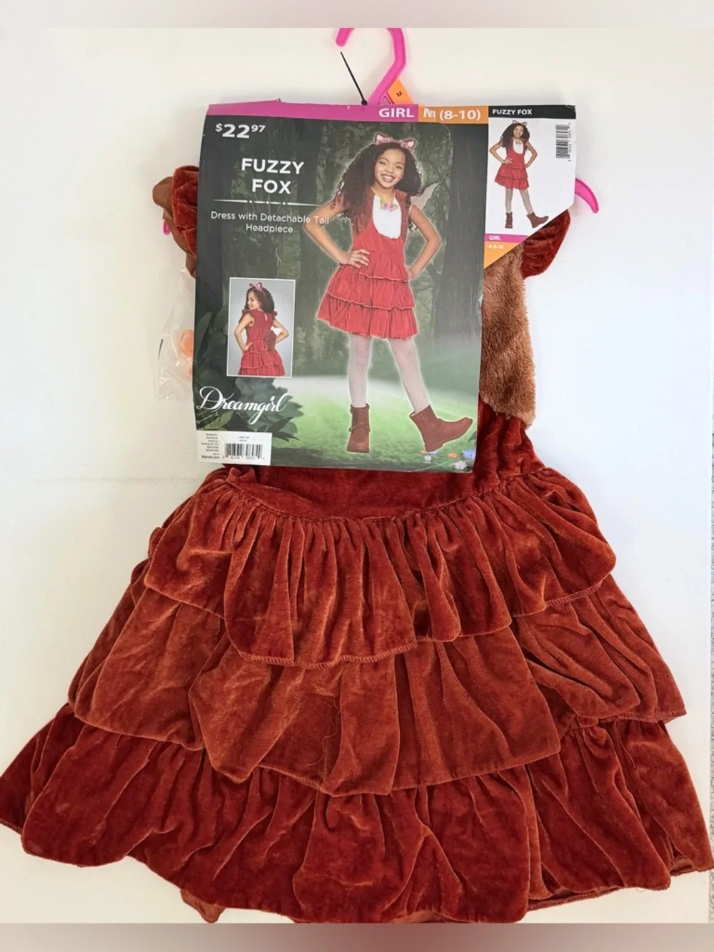 Dreamgirl Red Fox Ruffle Dress w/detachable tail & 3 Ear Headbands Medium (8-10)
